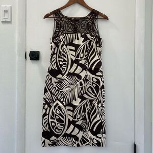 Danny & Nicole Womens Sleeveless Brown Cream Leaf Pattern Dress 4P